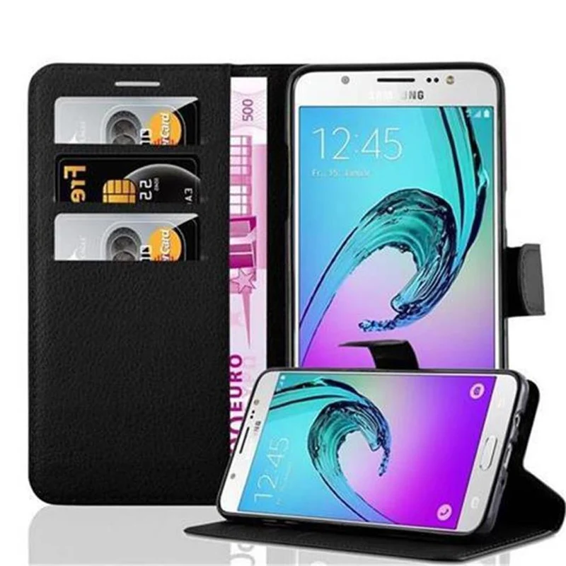 Cadorabo Hülle kompatibel mit Samsung Galaxy J7 2016 Schutzhülle mit Magnetverschluss, Standfunktion und Kartenfach