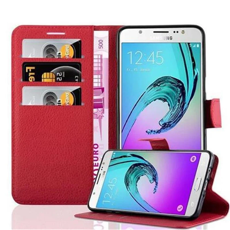 Cadorabo Hülle kompatibel mit Samsung Galaxy J7 2016 Schutzhülle mit Magnetverschluss, Standfunktion und Kartenfach