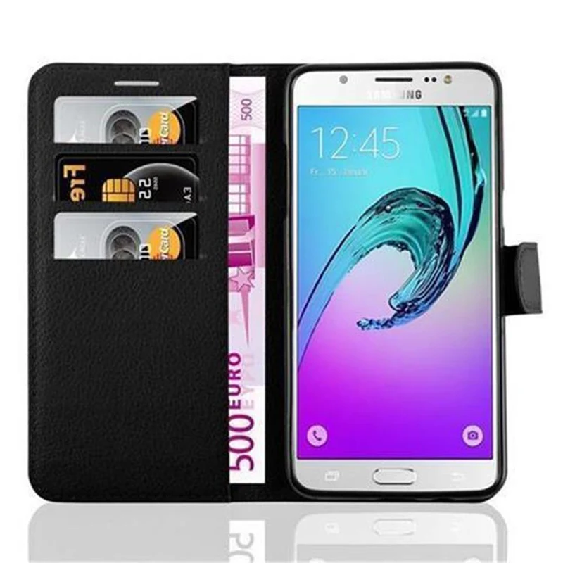 Cadorabo Hülle kompatibel mit Samsung Galaxy J7 2016 Schutzhülle mit Magnetverschluss, Standfunktion und Kartenfach