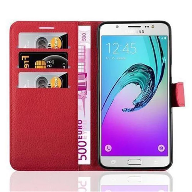 Cadorabo Hülle kompatibel mit Samsung Galaxy J7 2016 Schutzhülle mit Magnetverschluss, Standfunktion und Kartenfach