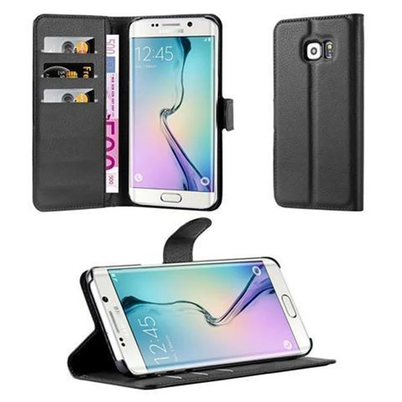 Cadorabo Hülle kompatibel mit Samsung Galaxy S6 EDGE Schutzhülle mit Magnetverschluss, Standfunktion und Kartenfach