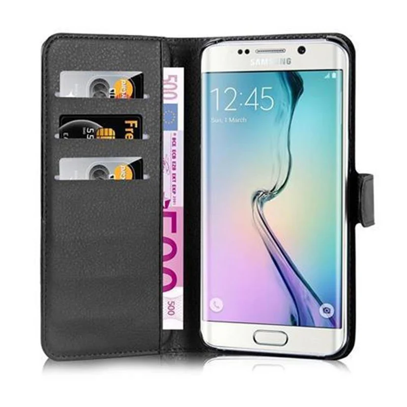 Cadorabo Hülle kompatibel mit Samsung Galaxy S6 EDGE Schutzhülle mit Magnetverschluss, Standfunktion und Kartenfach