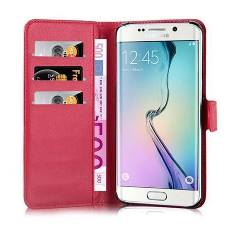 Cadorabo Hülle kompatibel mit Samsung Galaxy S6 EDGE Schutzhülle mit Magnetverschluss, Standfunktion und Kartenfach