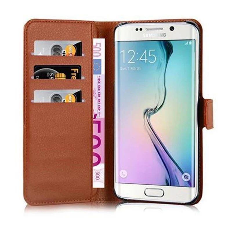 Cadorabo Hülle kompatibel mit Samsung Galaxy S6 EDGE Schutzhülle mit Magnetverschluss, Standfunktion und Kartenfach