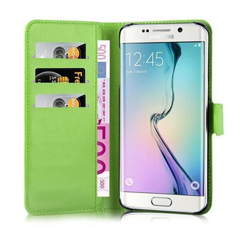 Cadorabo Hülle kompatibel mit Samsung Galaxy S6 EDGE Schutzhülle mit Magnetverschluss, Standfunktion und Kartenfach