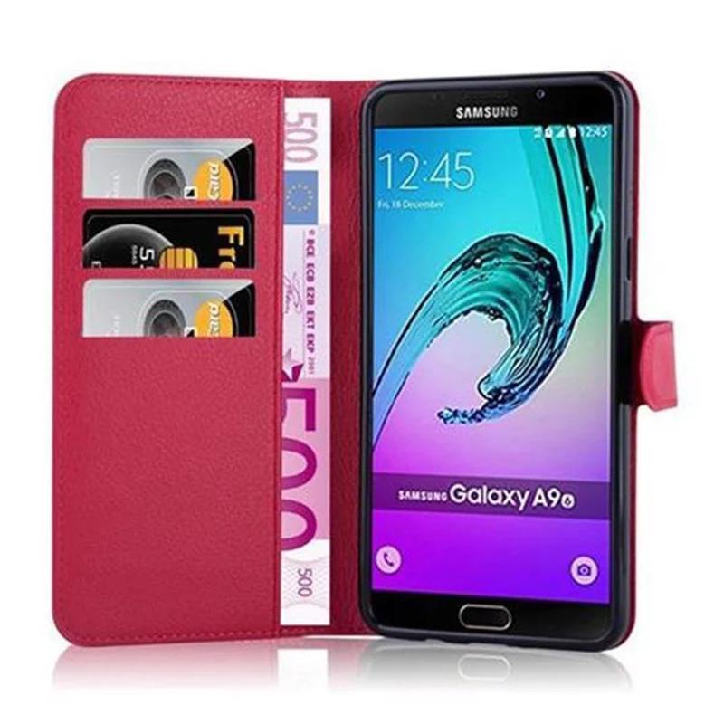 Cadorabo Hülle kompatibel mit Samsung Galaxy A9 2016 Schutzhülle mit Magnetverschluss, Standfunktion und Kartenfach