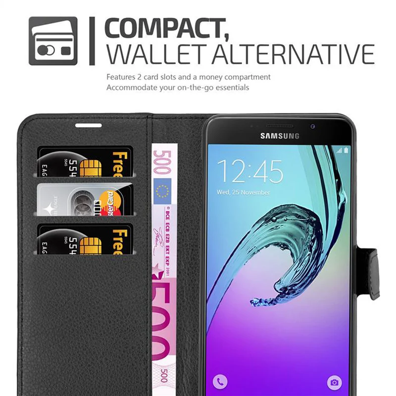 Cadorabo Hülle kompatibel mit Samsung Galaxy A7 2016 Schutzhülle mit Magnetverschluss, Standfunktion und Kartenfach