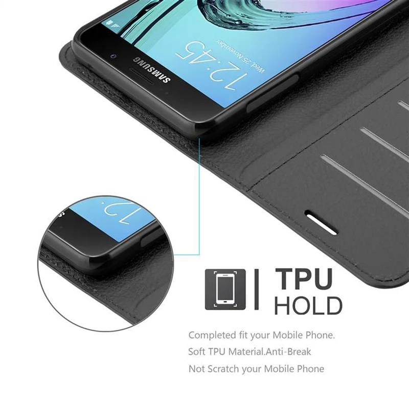 Cadorabo Hülle kompatibel mit Samsung Galaxy A7 2016 Schutzhülle mit Magnetverschluss, Standfunktion und Kartenfach