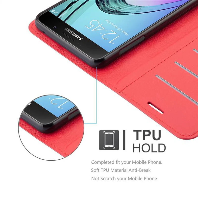 Cadorabo Hülle kompatibel mit Samsung Galaxy A7 2016 Schutzhülle mit Magnetverschluss, Standfunktion und Kartenfach