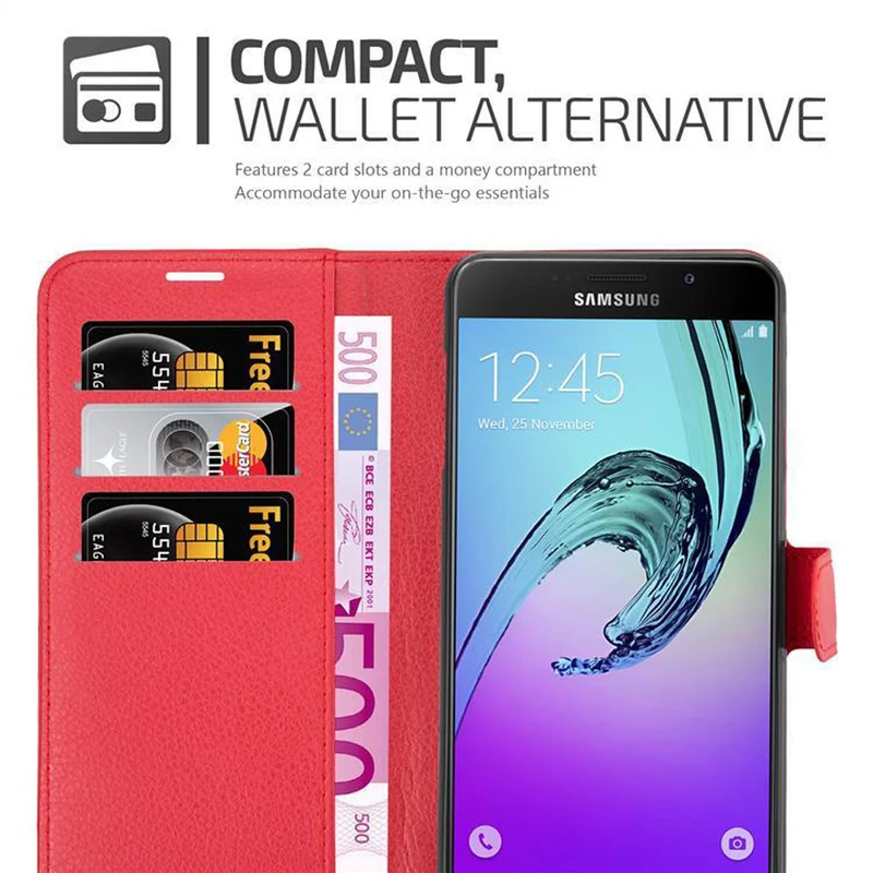 Cadorabo Hülle kompatibel mit Samsung Galaxy A7 2016 Schutzhülle mit Magnetverschluss, Standfunktion und Kartenfach