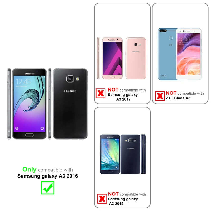 Cadorabo Hülle kompatibel mit Samsung Galaxy A3 2016 Schutzhülle mit Magnetverschluss, Standfunktion und Kartenfach