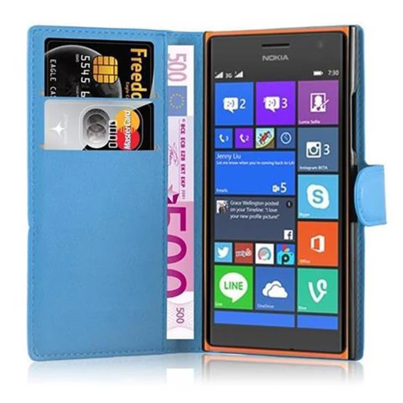 Cadorabo Hülle kompatibel mit Nokia Lumia 730 Schutzhülle mit Magnetverschluss, Standfunktion und Kartenfach