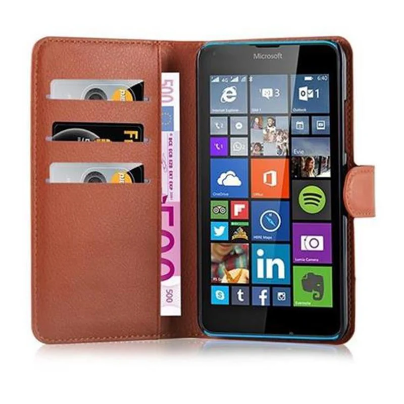 Cadorabo Hülle kompatibel mit Nokia Lumia 640 Schutzhülle mit Magnetverschluss, Standfunktion und Kartenfach