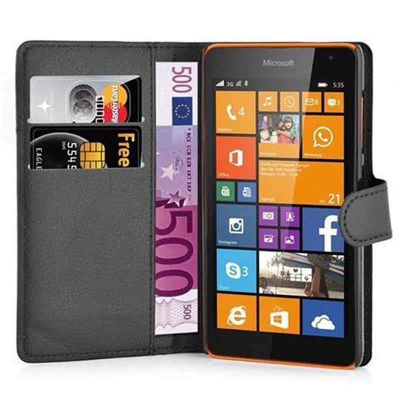 Cadorabo Hülle kompatibel mit Nokia Lumia 535 Schutzhülle mit Magnetverschluss, Standfunktion und Kartenfach