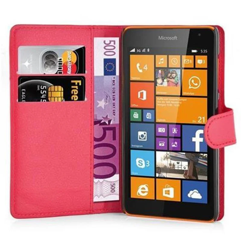 Cadorabo Hülle kompatibel mit Nokia Lumia 535 Schutzhülle mit Magnetverschluss, Standfunktion und Kartenfach