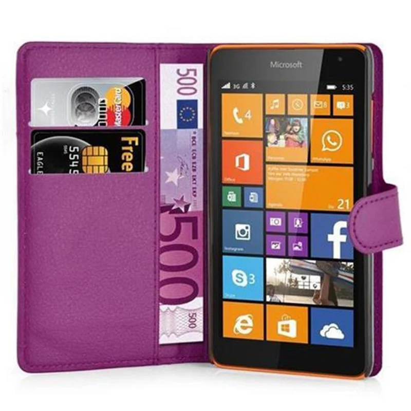 Cadorabo Hülle kompatibel mit Nokia Lumia 535 Schutzhülle mit Magnetverschluss, Standfunktion und Kartenfach