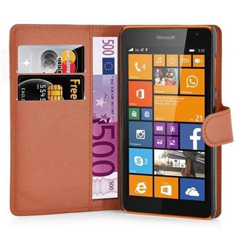 Cadorabo Hülle kompatibel mit Nokia Lumia 535 Schutzhülle mit Magnetverschluss, Standfunktion und Kartenfach