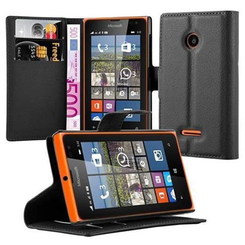 Cadorabo Hülle kompatibel mit Nokia Lumia 532 Schutzhülle mit Magnetverschluss, Standfunktion und Kartenfach
