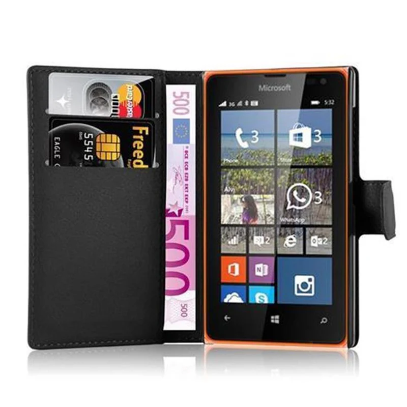 Cadorabo Hülle kompatibel mit Nokia Lumia 532 Schutzhülle mit Magnetverschluss, Standfunktion und Kartenfach