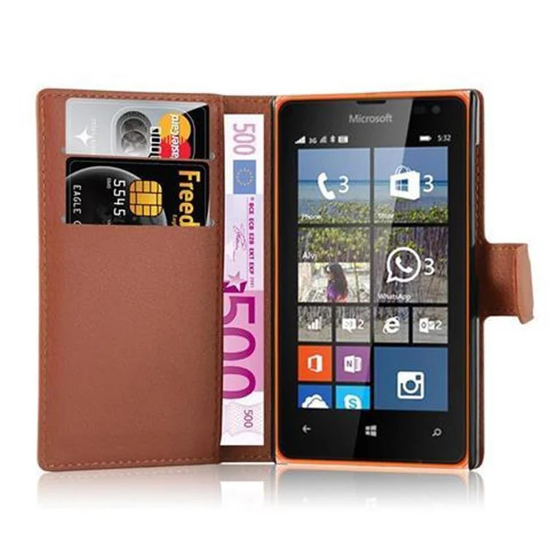 Cadorabo Hülle kompatibel mit Nokia Lumia 532 Schutzhülle mit Magnetverschluss, Standfunktion und Kartenfach