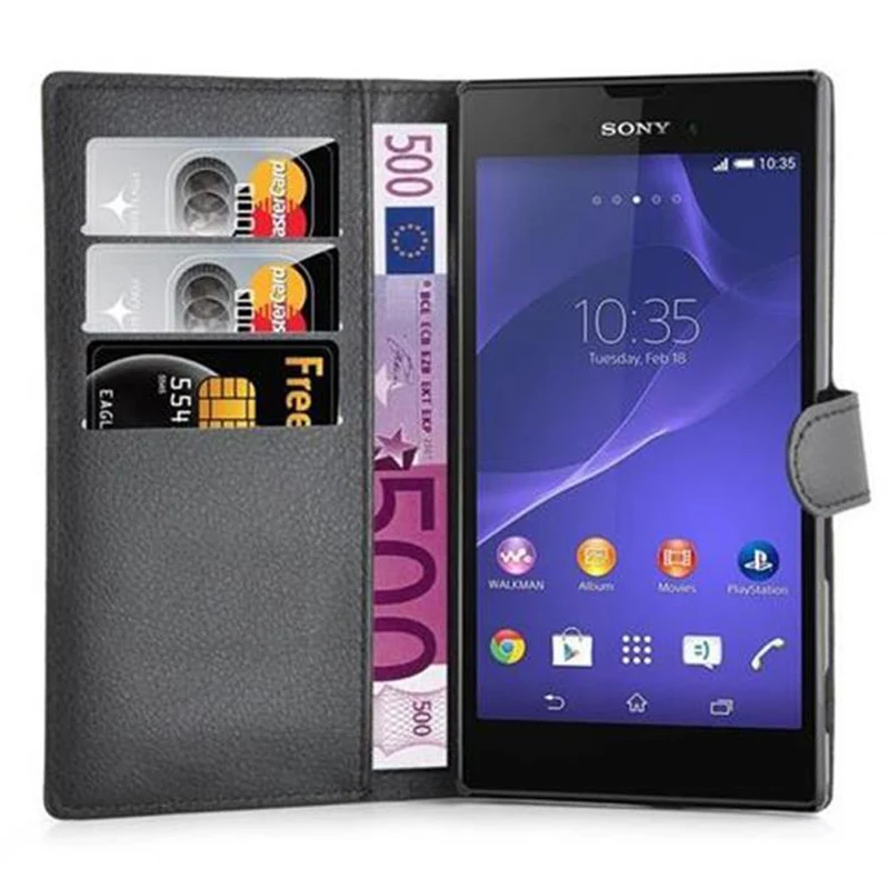 Cadorabo Hülle kompatibel mit Sony Xperia T3 Schutzhülle mit Magnetverschluss, Standfunktion und Kartenfach