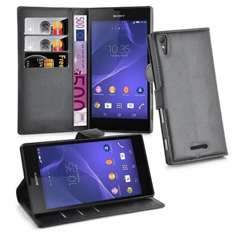 Cadorabo Hülle kompatibel mit Sony Xperia T3 Schutzhülle mit Magnetverschluss, Standfunktion und Kartenfach
