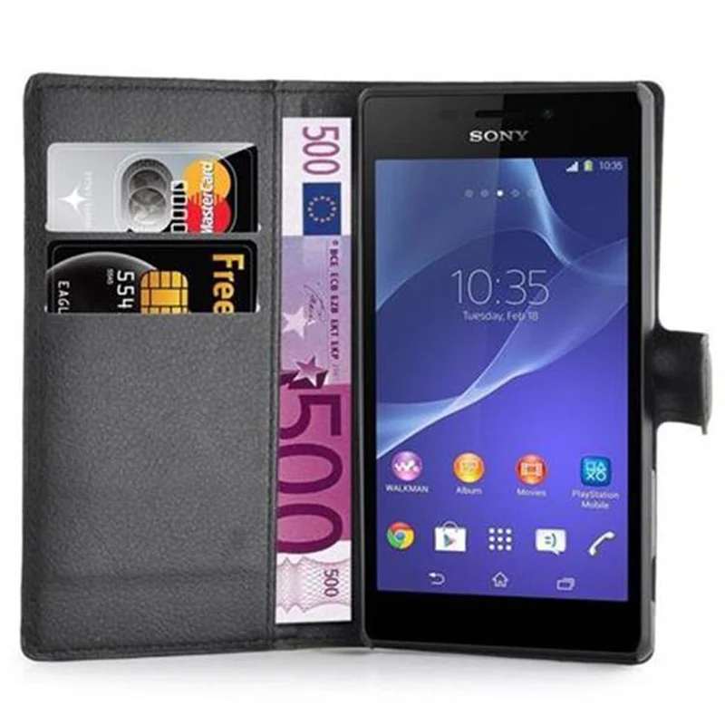 Cadorabo Hülle kompatibel mit Sony Xperia M2 / M2 AQUA Schutzhülle mit Magnetverschluss, Standfunktion und Kartenfach