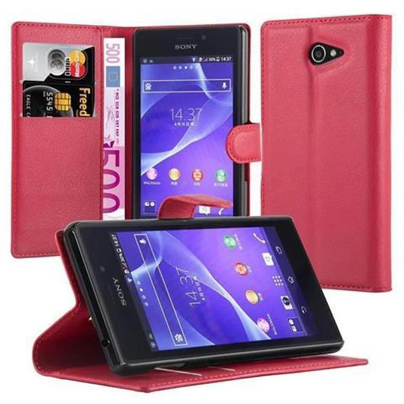 Cadorabo Hülle kompatibel mit Sony Xperia M2 / M2 AQUA Schutzhülle mit Magnetverschluss, Standfunktion und Kartenfach