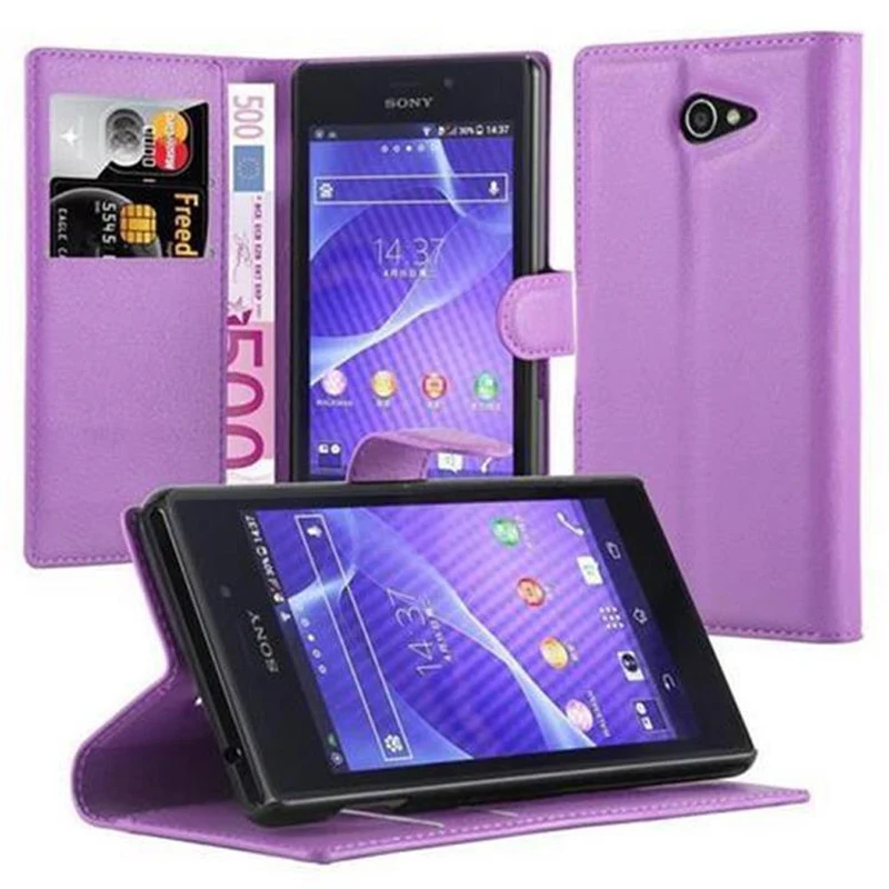 Cadorabo Hülle kompatibel mit Sony Xperia M2 / M2 AQUA Schutzhülle mit Magnetverschluss, Standfunktion und Kartenfach