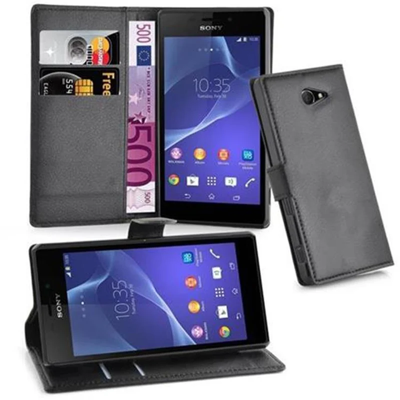 Cadorabo Hülle kompatibel mit Sony Xperia M2 / M2 AQUA Schutzhülle mit Magnetverschluss, Standfunktion und Kartenfach