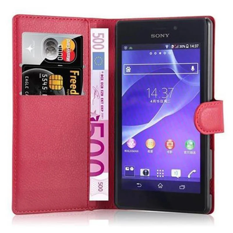 Cadorabo Hülle kompatibel mit Sony Xperia M2 / M2 AQUA Schutzhülle mit Magnetverschluss, Standfunktion und Kartenfach
