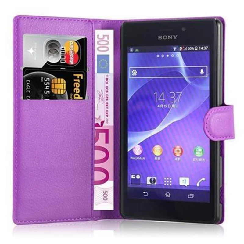 Cadorabo Hülle kompatibel mit Sony Xperia M2 / M2 AQUA Schutzhülle mit Magnetverschluss, Standfunktion und Kartenfach