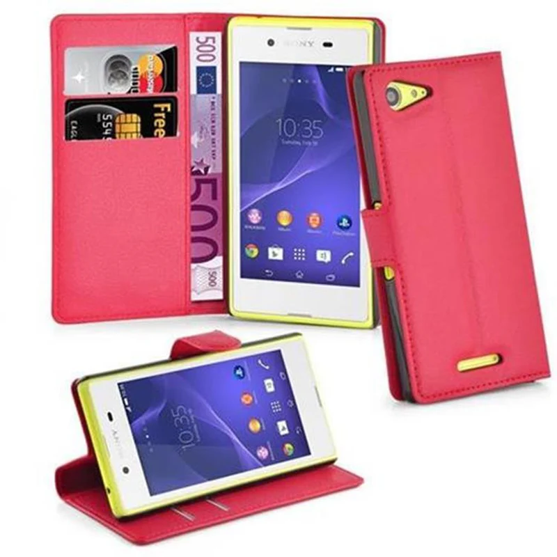 Cadorabo Hülle kompatibel mit Sony Xperia E3 Schutzhülle mit Magnetverschluss, Standfunktion und Kartenfach