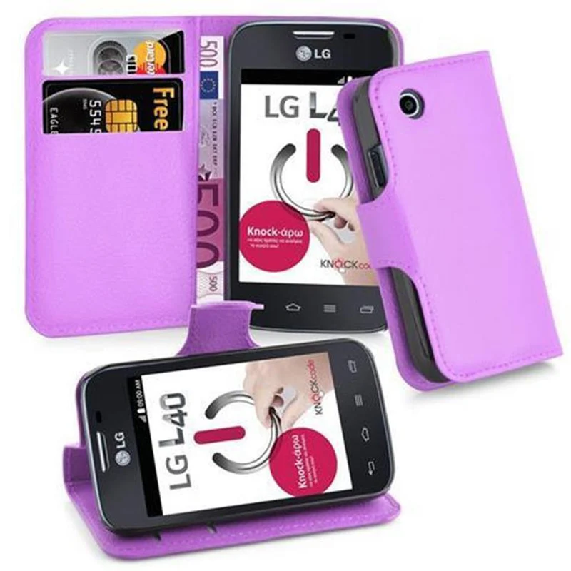Cadorabo Hülle kompatibel mit LG L40 Schutzhülle mit Magnetverschluss, Standfunktion und Kartenfach