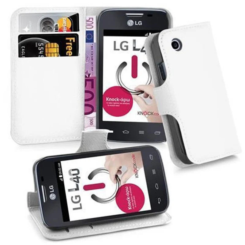 Cadorabo Hülle kompatibel mit LG L40 Schutzhülle mit Magnetverschluss, Standfunktion und Kartenfach