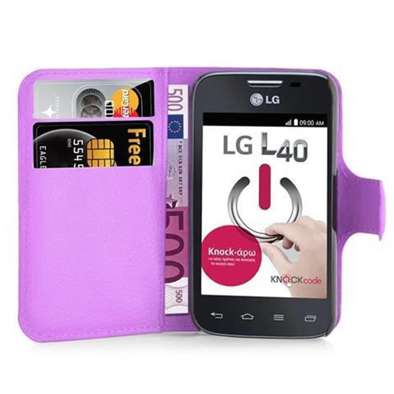 Cadorabo Hülle kompatibel mit LG L40 Schutzhülle mit Magnetverschluss, Standfunktion und Kartenfach