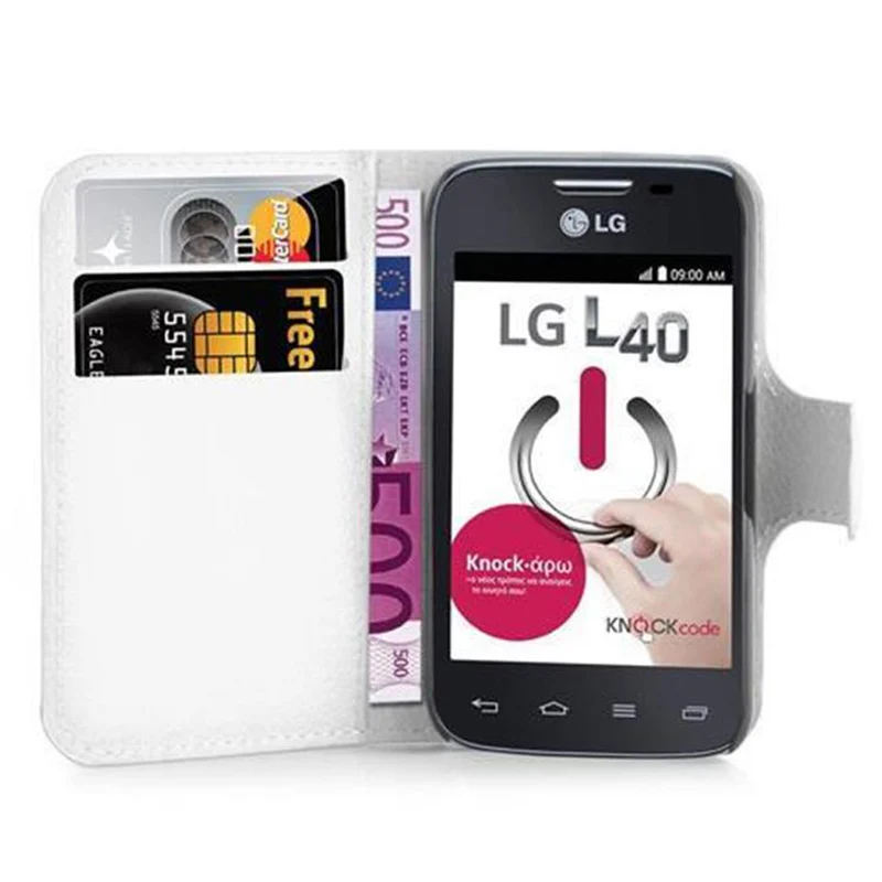 Cadorabo Hülle kompatibel mit LG L40 Schutzhülle mit Magnetverschluss, Standfunktion und Kartenfach