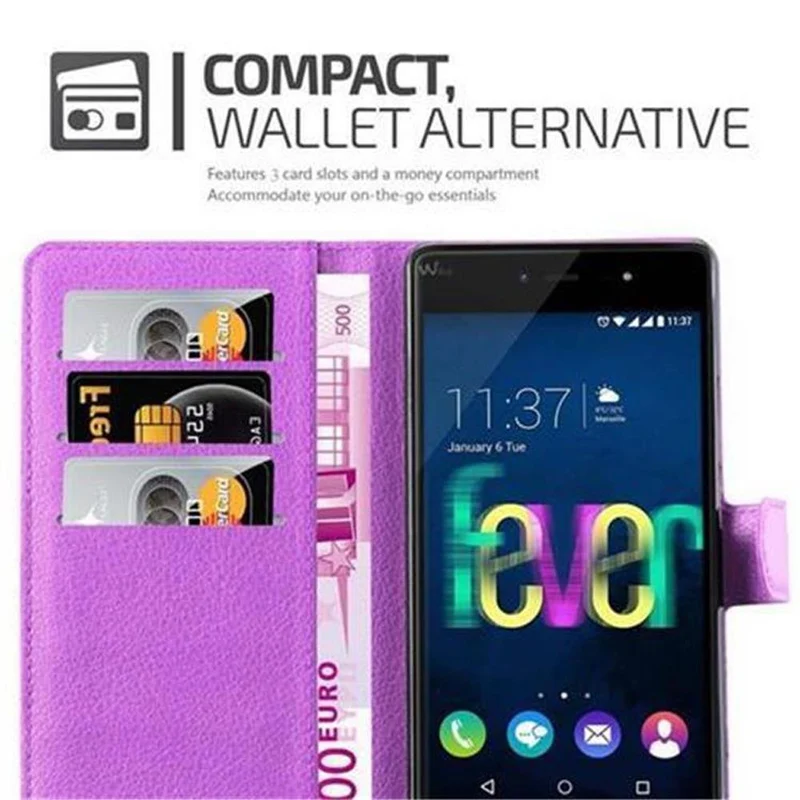 Cadorabo Hülle kompatibel mit WIKO FEVER 4G Schutzhülle mit Magnetverschluss, Standfunktion und Kartenfach