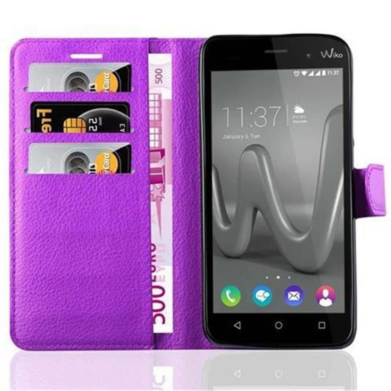 Cadorabo Hülle kompatibel mit WIKO LENNY 3 Schutzhülle mit Magnetverschluss, Standfunktion und Kartenfach