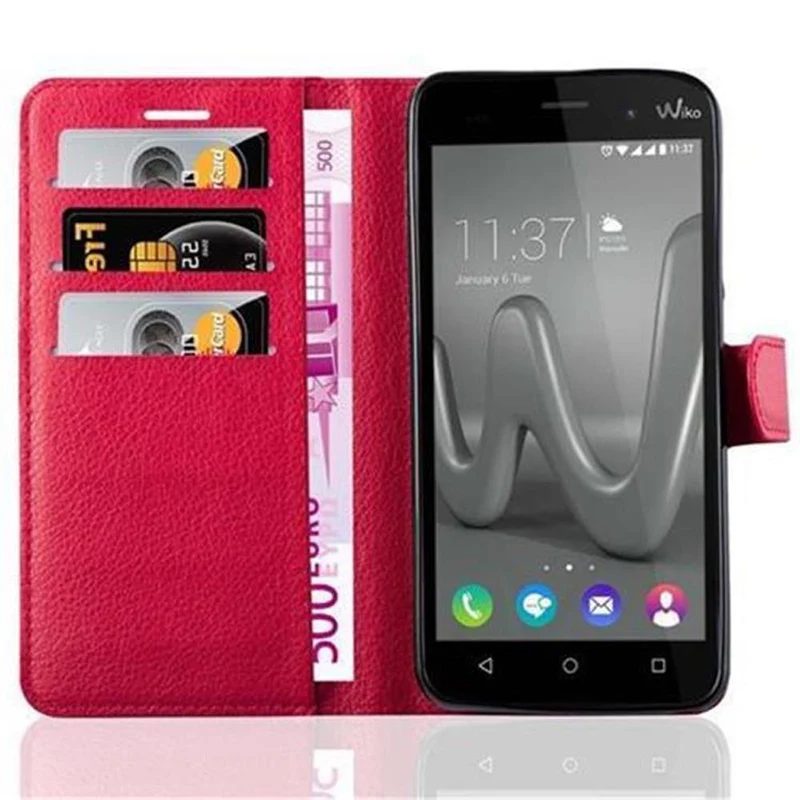 Cadorabo Hülle kompatibel mit WIKO LENNY 3 Schutzhülle mit Magnetverschluss, Standfunktion und Kartenfach