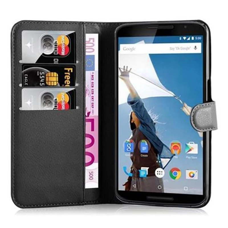Cadorabo Hülle kompatibel mit Motorola Google NEXUS 6 Schutzhülle mit Magnetverschluss, Standfunktion und Kartenfach