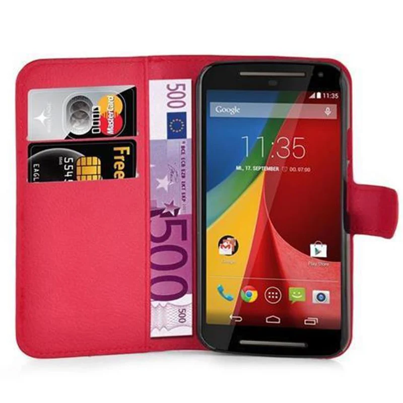 Cadorabo Hülle kompatibel mit Motorola MOTO G2 Schutzhülle mit Magnetverschluss, Standfunktion und Kartenfach