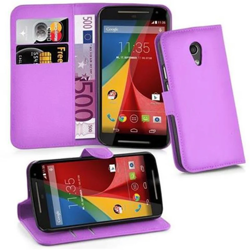 Cadorabo Hülle kompatibel mit Motorola MOTO G2 Schutzhülle mit Magnetverschluss, Standfunktion und Kartenfach