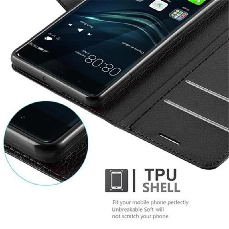 Cadorabo Hülle kompatibel mit Huawei P9 Schutzhülle mit Magnetverschluss, Standfunktion und Kartenfach
