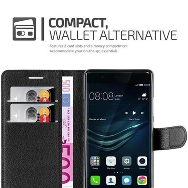 Cadorabo Hülle kompatibel mit Huawei P9 Schutzhülle mit Magnetverschluss, Standfunktion und Kartenfach