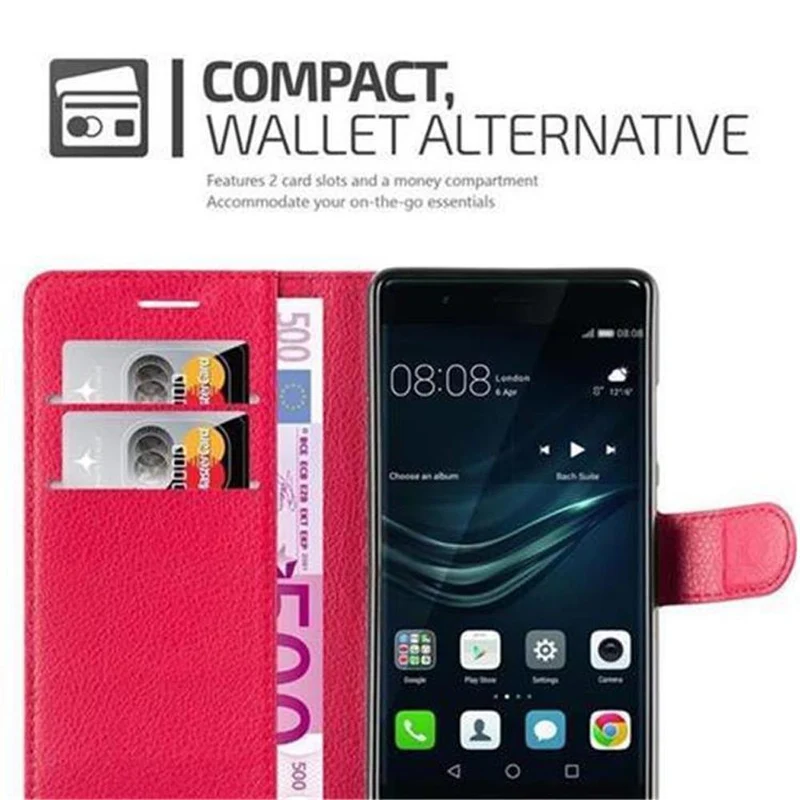 Cadorabo Hülle kompatibel mit Huawei P9 Schutzhülle mit Magnetverschluss, Standfunktion und Kartenfach