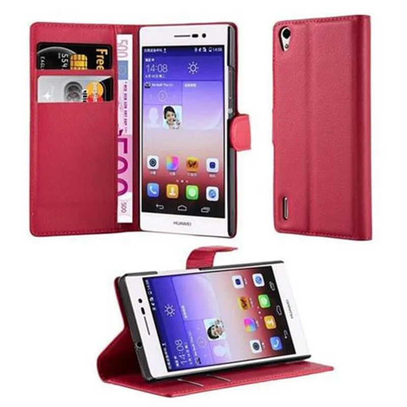 Cadorabo Hülle kompatibel mit Huawei ASCEND P7 Schutzhülle mit Magnetverschluss, Standfunktion und Kartenfach