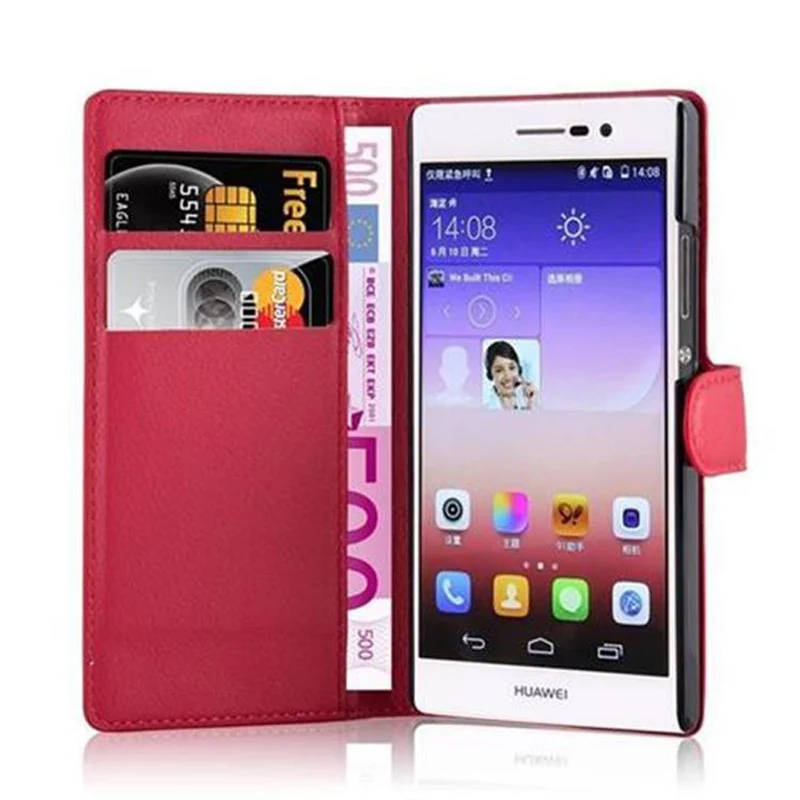 Cadorabo Hülle kompatibel mit Huawei ASCEND P7 Schutzhülle mit Magnetverschluss, Standfunktion und Kartenfach