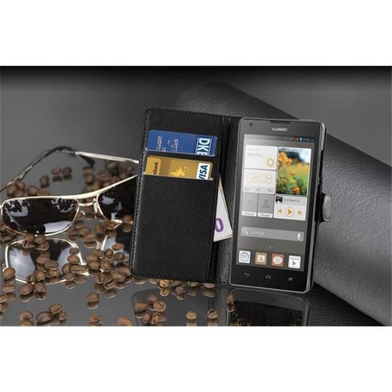 Cadorabo Hülle kompatibel mit Huawei ASCEND G700 Schutzhülle mit Magnetverschluss, Standfunktion und Kartenfach