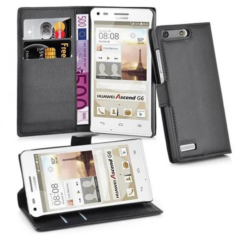 Cadorabo Hülle kompatibel mit Huawei ASCEND G6 Schutzhülle mit Magnetverschluss, Standfunktion und Kartenfach